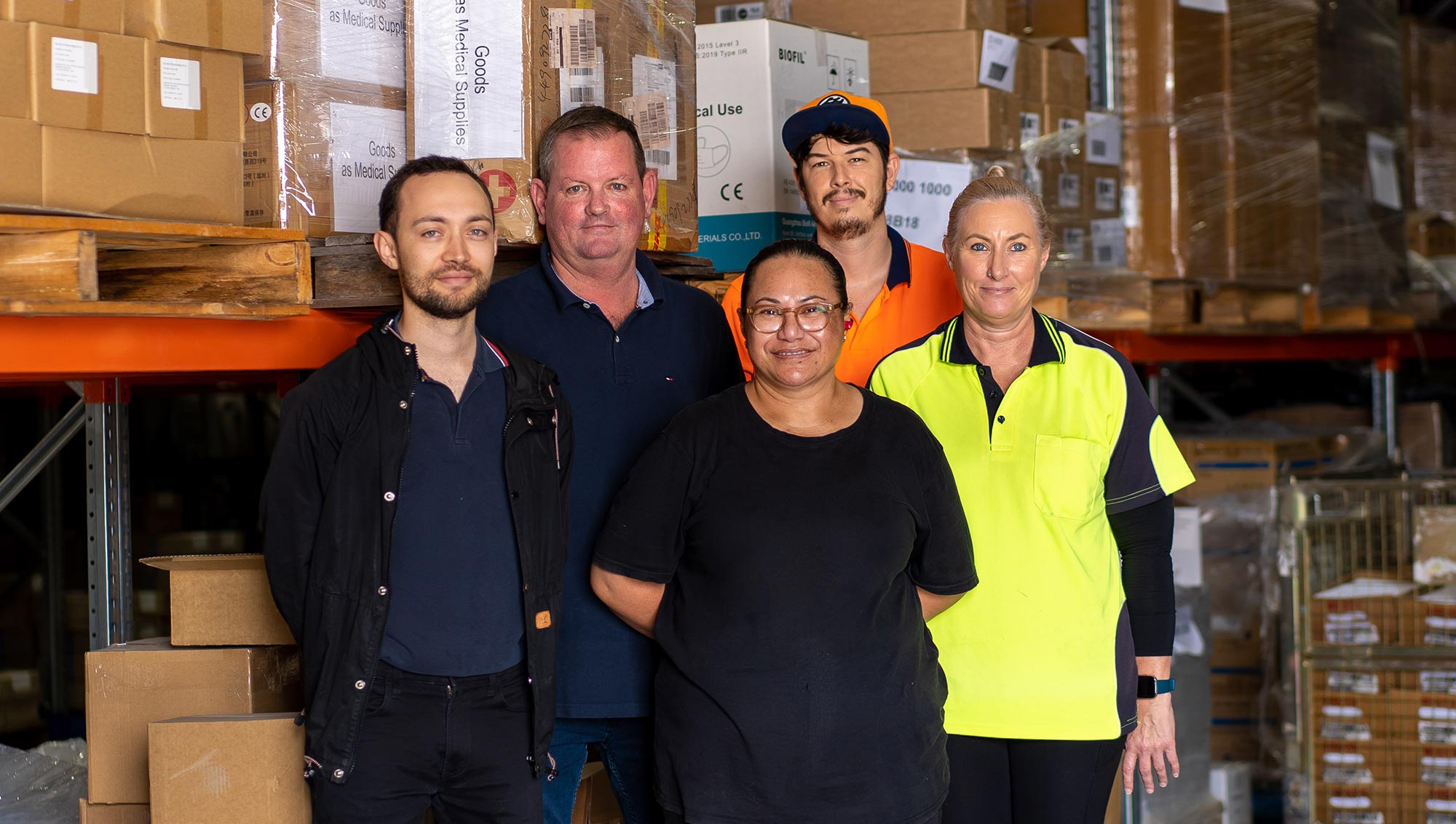 Production and warehouse staff in the warehouse